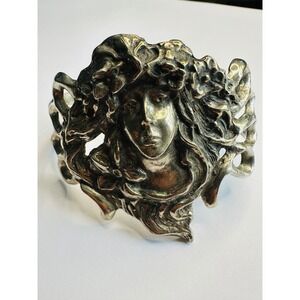 Beautiful Art Nouveau Ornate Goddess Cameo Vintage  Cuff Bracelet